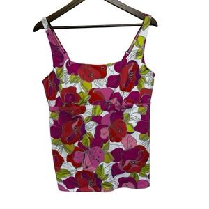 Lands End Swim Top Womens 16 Pink Red Floral Wire Lined Swimwear Stretch